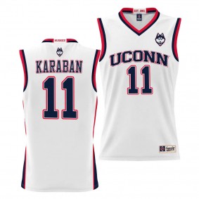 Alex Karaban UConn Huskies #11 White NIL Basketball Jersey Unisex Lightweight