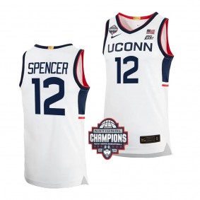 UConn Huskies 2024 NCAA Men's Basketball National Champions Cam Spencer #12 White Elite Jersey Men's