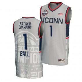 Solomon Ball UConn Huskies #1 Gray 2024 NCAA Men's Basketball National Champions Jersey Unisex Lightweight Fashion