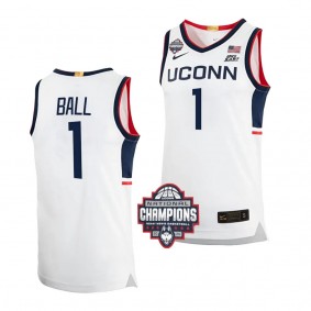 UConn Huskies 2024 NCAA Men's Basketball National Champions Solomon Ball #1 White Elite Jersey Men's